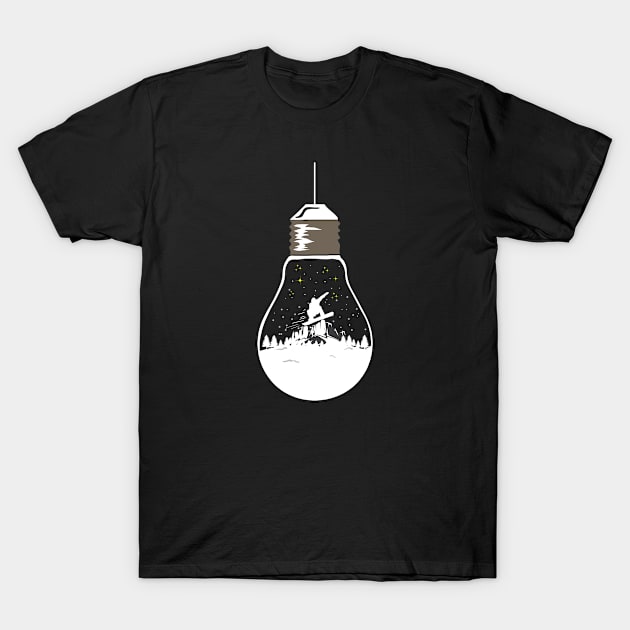 Snowboard Winter Landscape Bulb T-Shirt by Bungee150